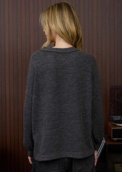 Crew Neck Pocket Sweater Charcoal