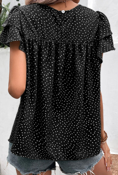 Black Dotted Flutter Sleeve Boutique Top