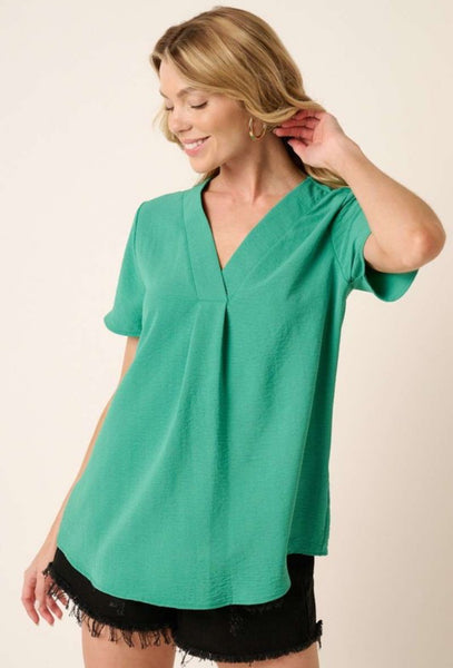 Woven Airflow V Neck Top Paris Green