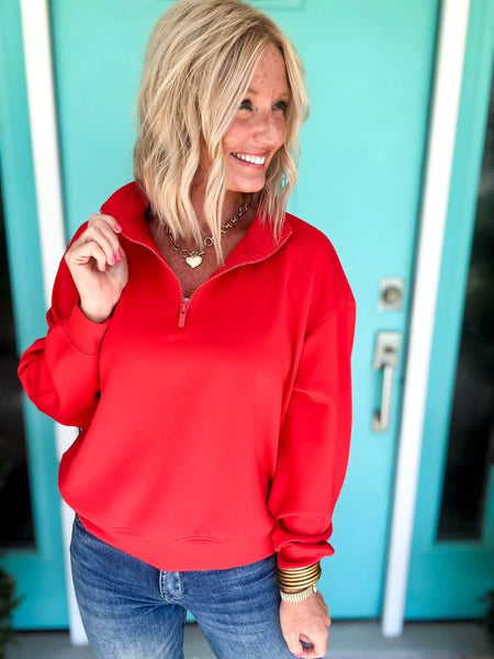 Scuba Half Zip Pullover Sweatshirt Ruby