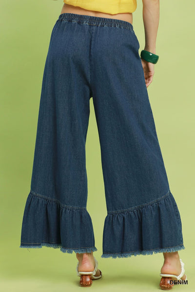 UMGEE Dark Denim Ruffle Wide Leg Pant