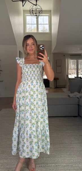 Smocked Floral Dress Blue Mix