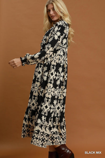 UMGEE Cameron Border Print Maxi Dress Black