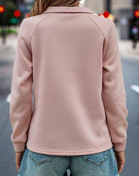 Rose Textured Half Zip Pullover