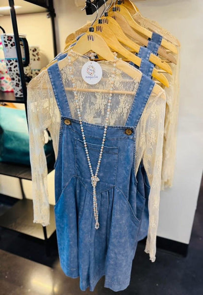 Mineral Washed Denim Overall Romper
