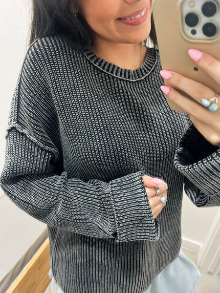 Cuffed Knit Sweater Vintage Black