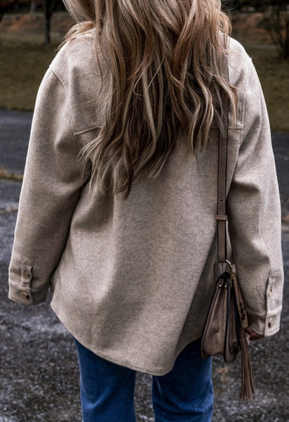 Heather Grey Button Down Shacket Jacket