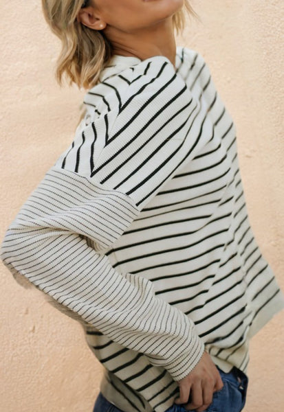 Cameron Black Ivory Stripe Knit Top