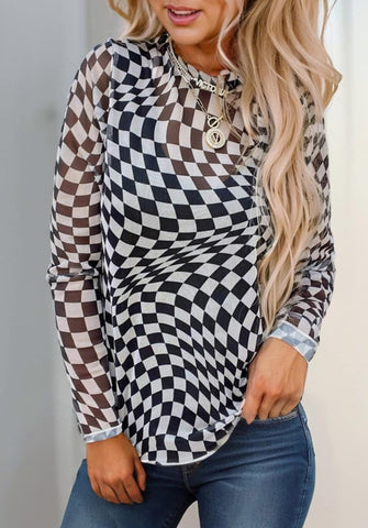 Checkered Pattern Mesh Layering Top