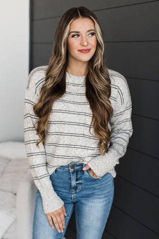 Heather Grey Sprinkle Stripe Sweater