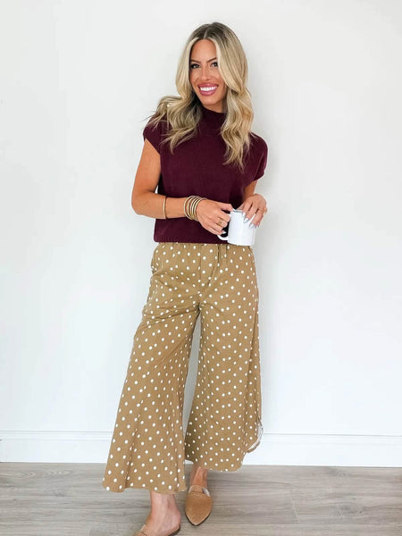 Tulip Hem Pant Camel Polka Dot