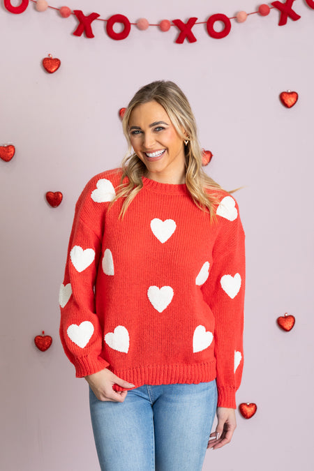 Red White Heart Sweater