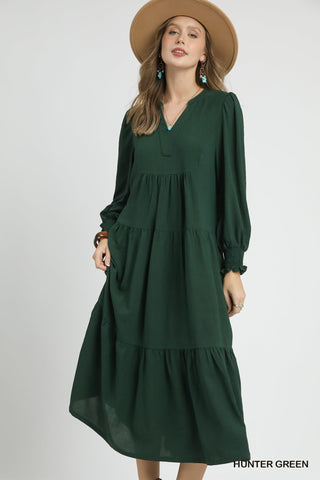 UMGEE Tiered Midi Dress Hunter Green