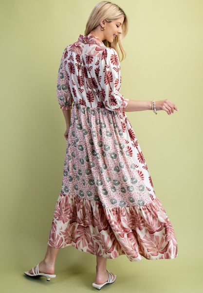 Gretchen Mixed Print Dress Blush Mix