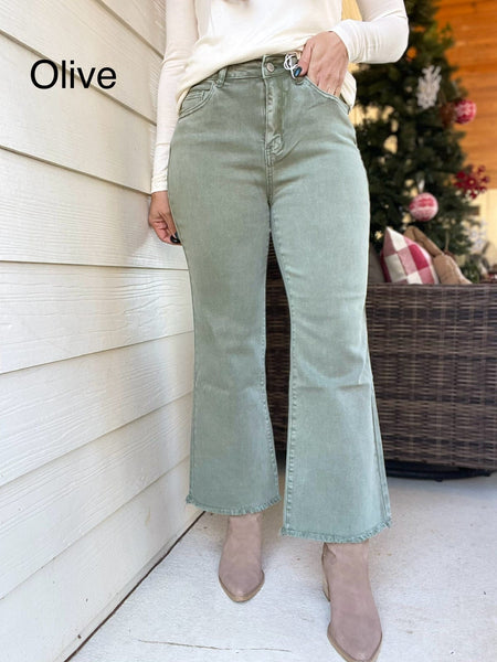 Wide Leg Crop Jean Dark Olive