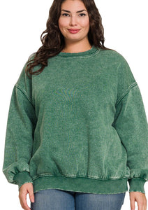 Acid Wash Pullover Sweatshirt Dark Green