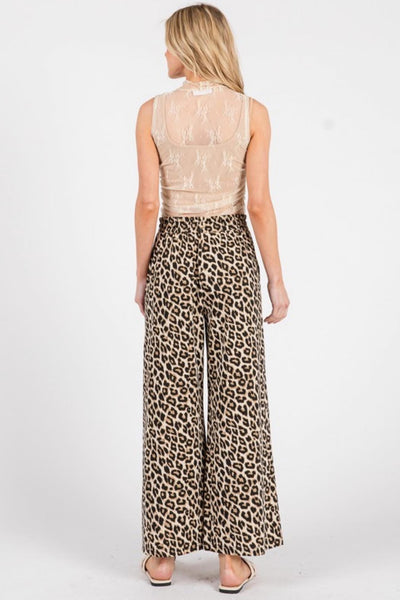 Washed Leopard Print Wide Leg Pant