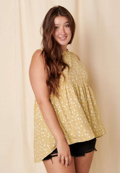 Splash Dot Ruffle Mock Neck Top Honey