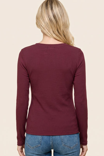 Basic Ribbed Layering Tee Burgundy