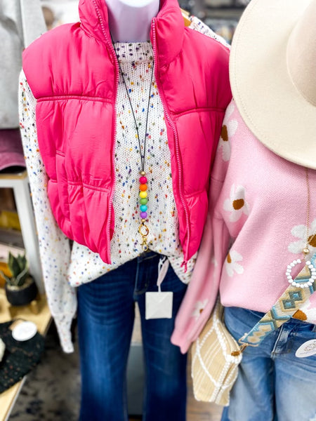 Hot Pink Cropped Puffer Vest