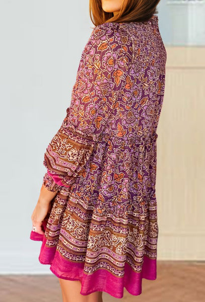 Floral Magenta Gold Boho Dress