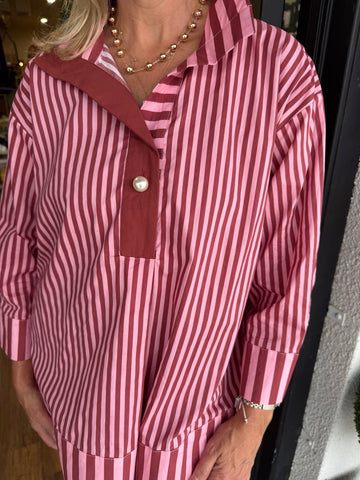 Brooke Stripe Collared Top Dark Red Mix