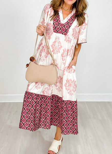 Blush Mix Print Midi Dress