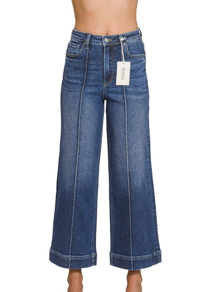 Zenana Pintuck Wide Leg Jean Dark Wash