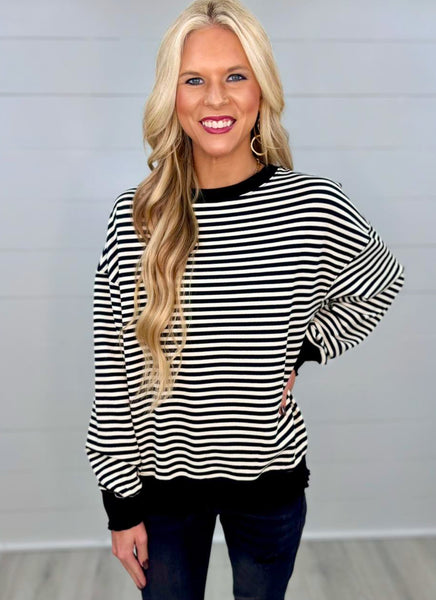 Black Stripe Cozy Knit Top