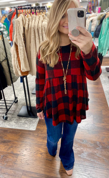 Red & Black Plaid Babydoll Top