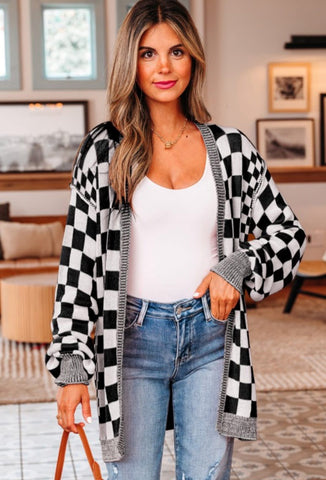 Black Checkered Sweater Cardigan