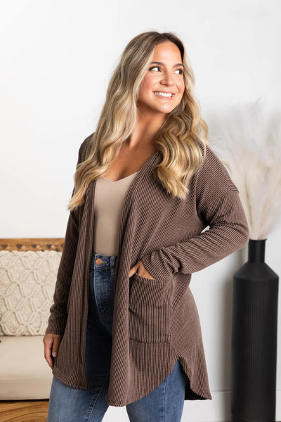 Urban Ribbed Knit Cardigan Camel