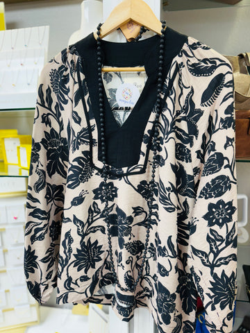 UMGEE Taupe Black Floral Top