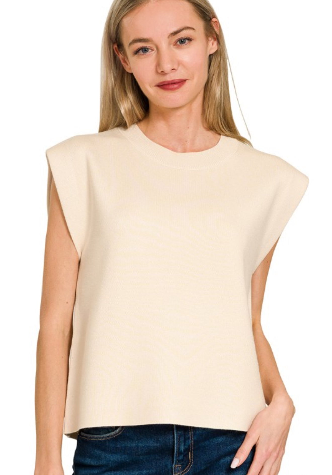 Cap Sleeve Sweater Vest Beige