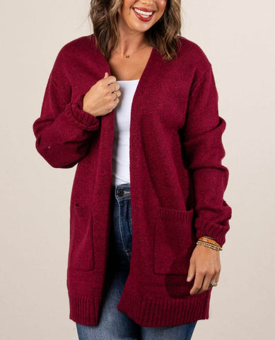 Essential Sweater Cardigan Cabernet Red