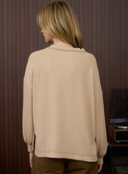 Crew Neck Pocket Sweater Khaki