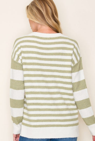 Sage Ivory Stripe Classic Sweater