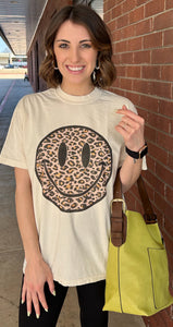 Leopard Smiley Comfort Colors Tee