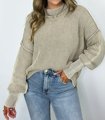 Washed Oversized Ribbed Sweater Light Mocha