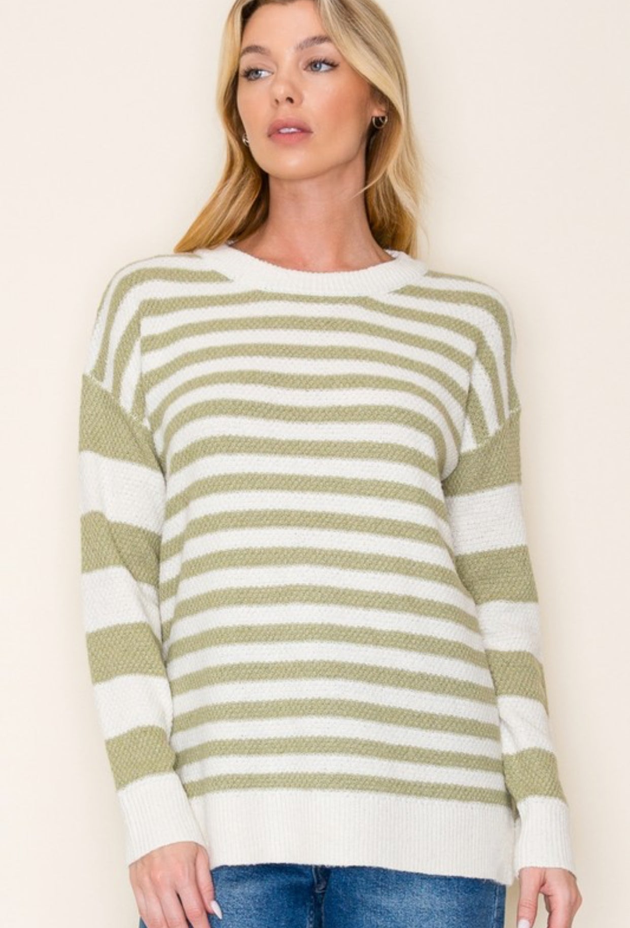 Sage Ivory Stripe Classic Sweater