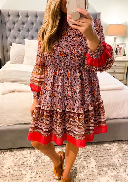 Floral Magenta Gold Boho Dress