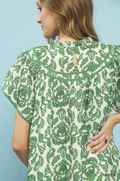 UMGEE Green Abstract Print Ruffle Dress