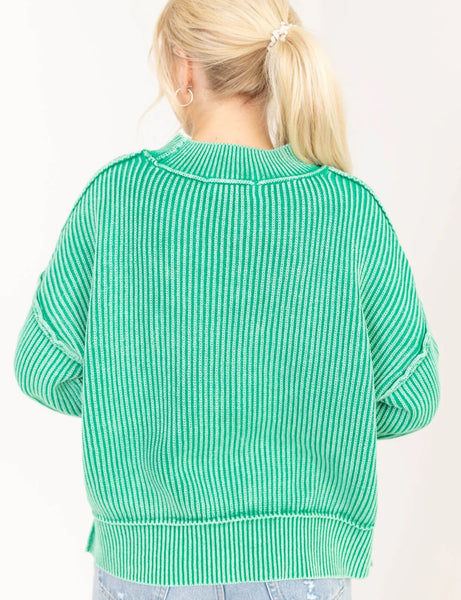 Washed Oversized Ribbed Sweater Green