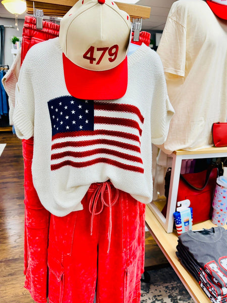 Ivory American Flag Knit Top