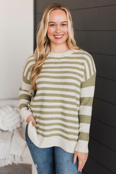 Sage Ivory Stripe Classic Sweater