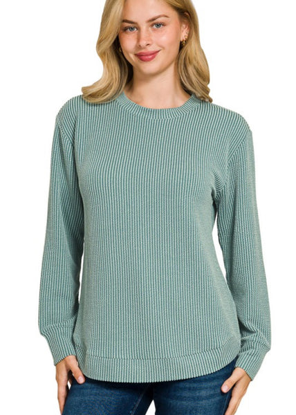 Presley Ribbed Long Sleeve Top Jade