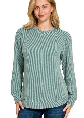 Presley Ribbed Long Sleeve Top Jade