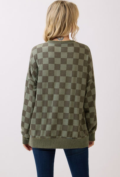 Checkered Pullover Top Vintage Green