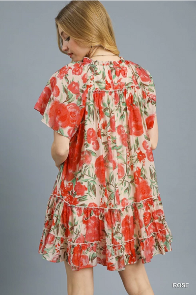 UMGEE Rose Watercolor Tiered Dress