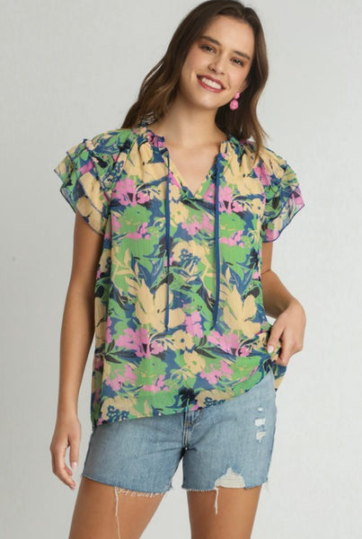 UMGEE Key West Floral Top Blue Mix